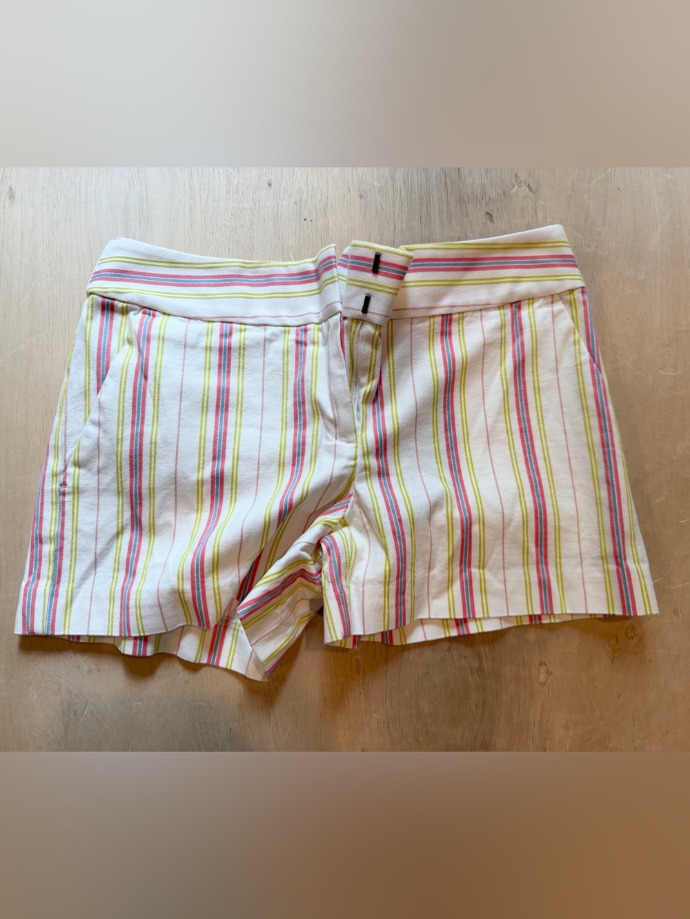 LOFT White Striped Shorts with Pink, Yellow and Blue Stripes